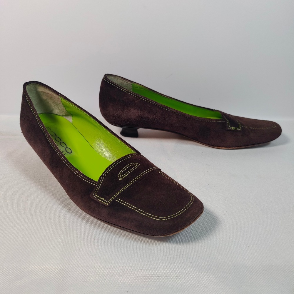 Sacco VTG Brown Suede Leather Kitten Heels Italy Comfort 38.5 Preppy Academia